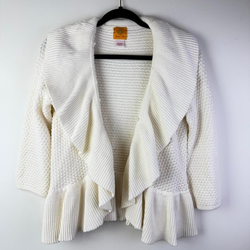 Ruby Rd. Large Women's Top White Knit Sweater - Picture 5 of 6